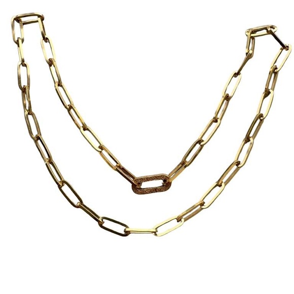 Elongated Paper Clip Link Cable Thick 14K Yellow Gold Chain Necklace with Clasp - Picture 1 of 12